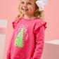 Rufflebutts Christmas Tree Hot Pink Bow Applique Flutter Sweatshirt/Flare Pant Set