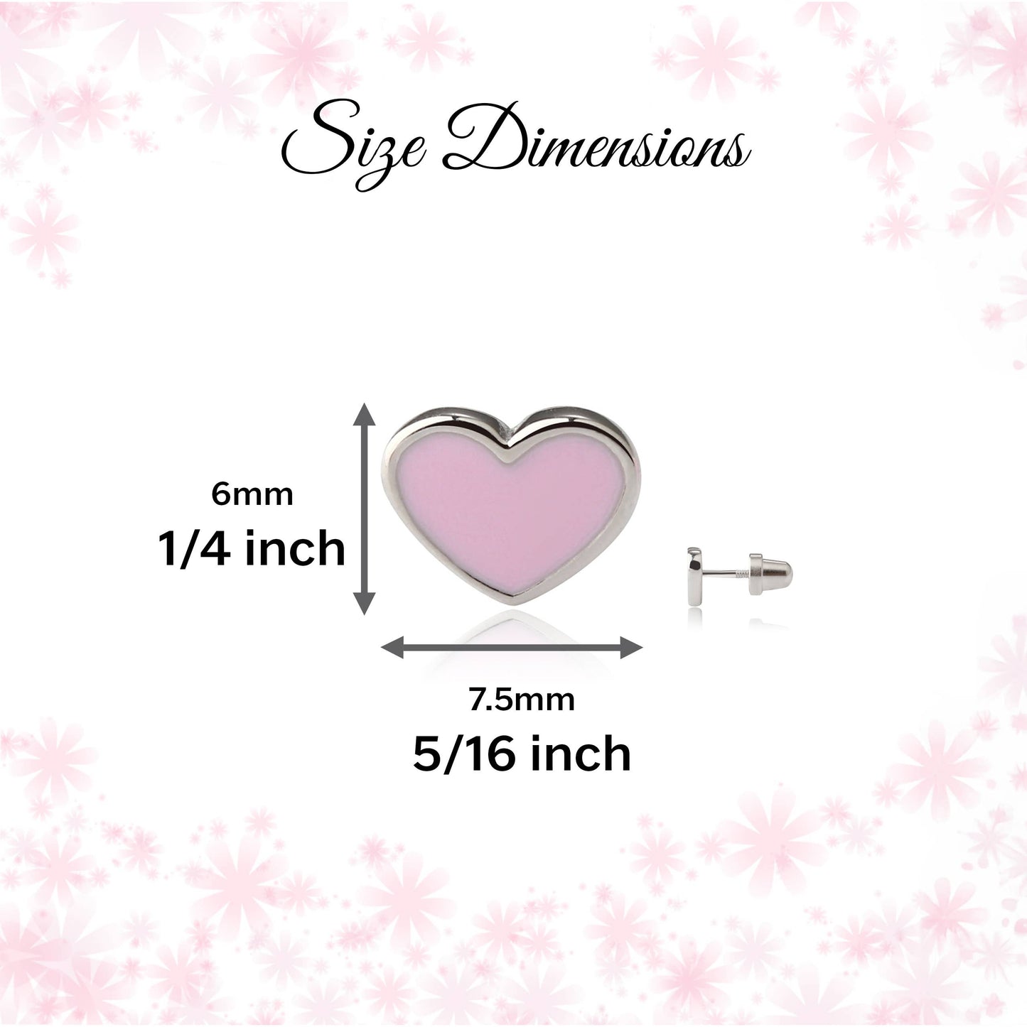 Girls Sterling Silver Pink Heart Earrings, Screw Backs Kids