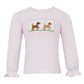 Anavini Labradors Pink knit stripe Smocked girl's T-shirt Long Sleeve