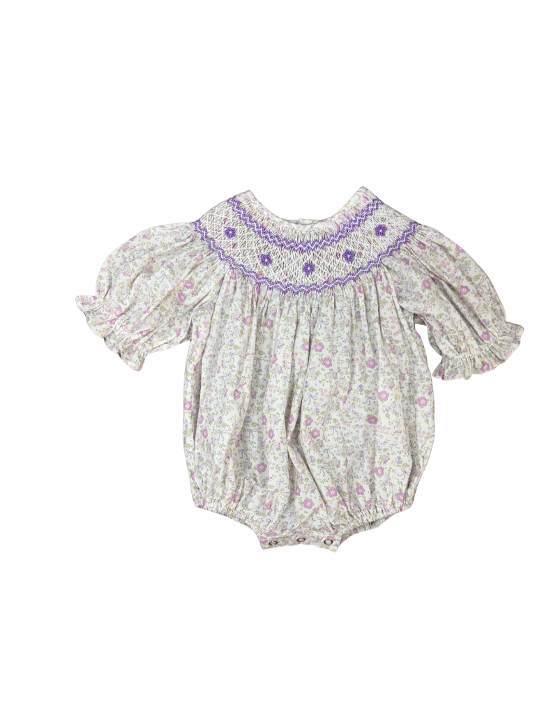 Sweet Dreams Ashley Purple Bow Floral Print Smocked Bubble