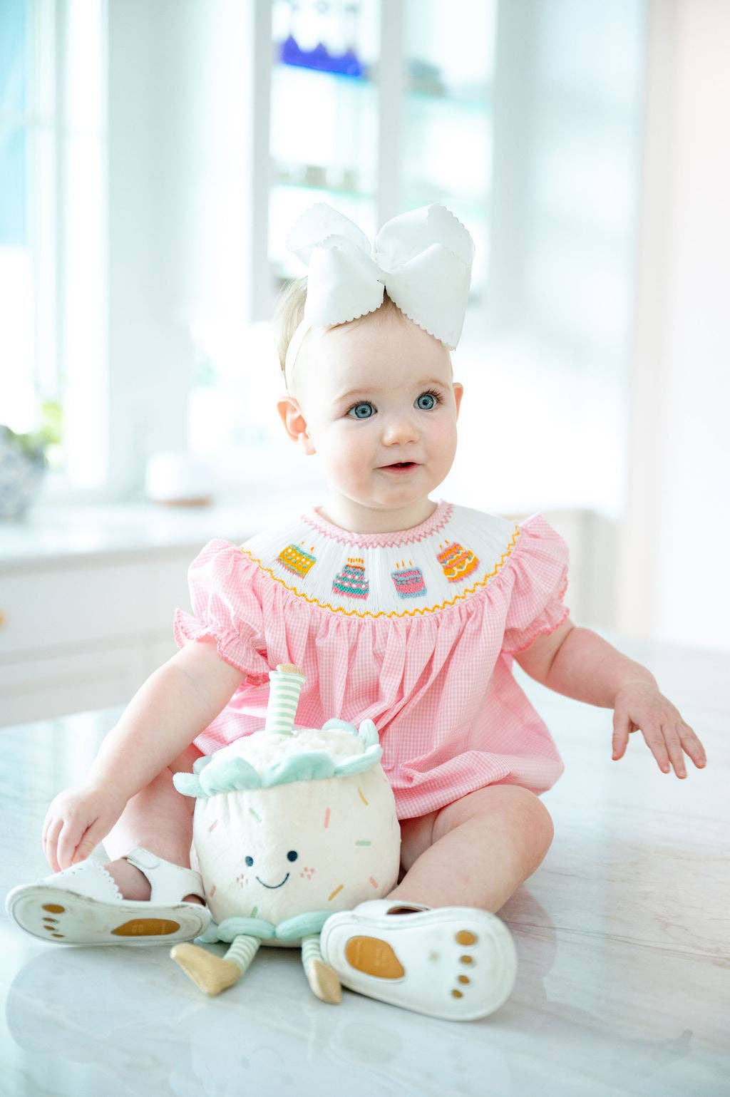 Ruth and Ralph Pink Birthday Cakes Smocked Birdie Bubble