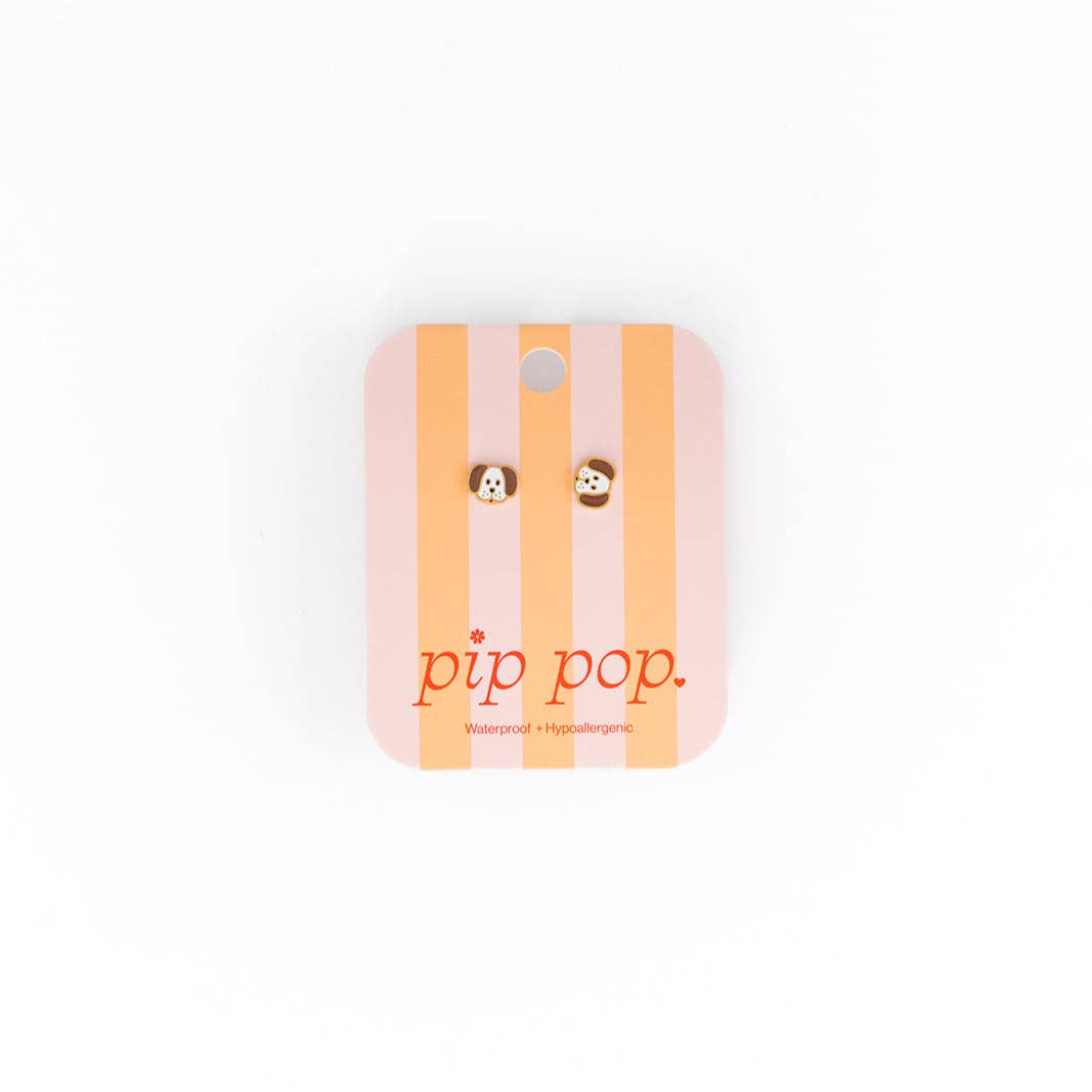 Pip Pop Post Dog Stud Earrings - Hypoallergenic, Flat Back, Girl Gift