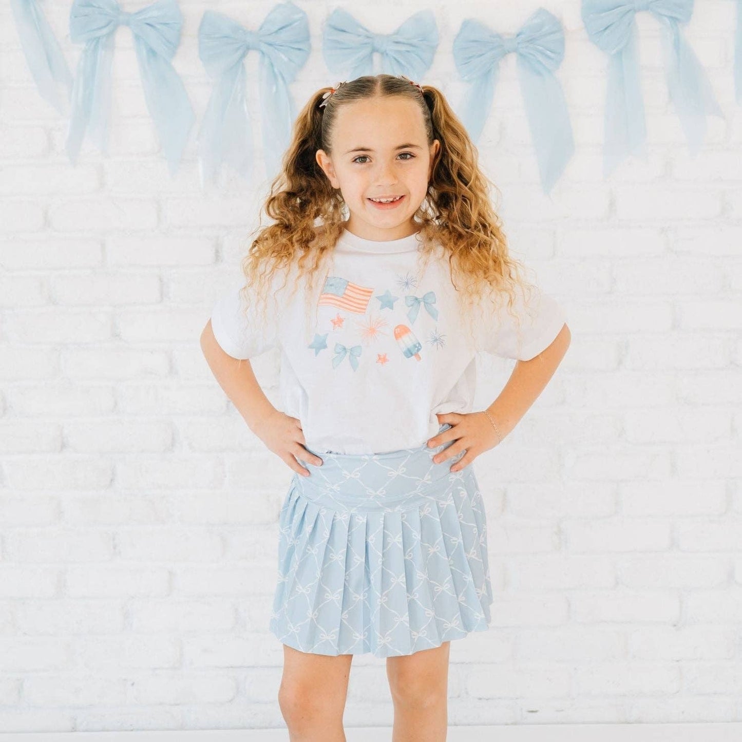 Glitter Flag Bow Clip Set - Fourth of July - Kids Hair Bows