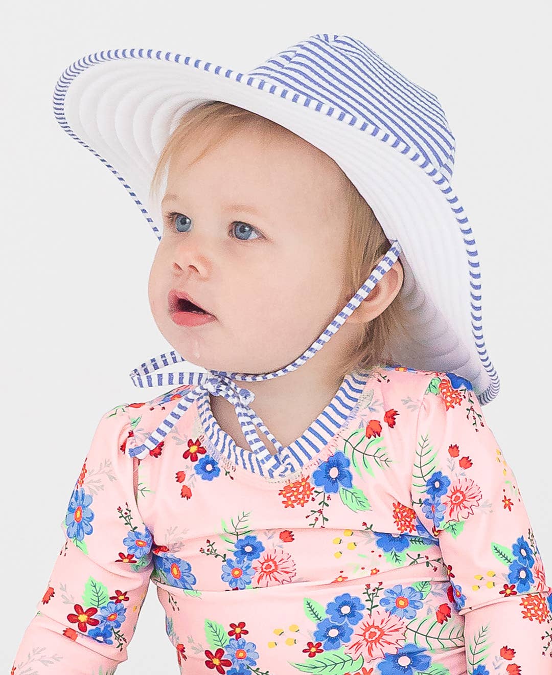 Rufflebutts Girls Periwinkle Blue Seersucker Swim Hat