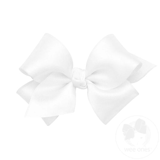 WEE ONES SMALL FRENCH SATIN BASIC BOW WITH KNOT--WHITE
