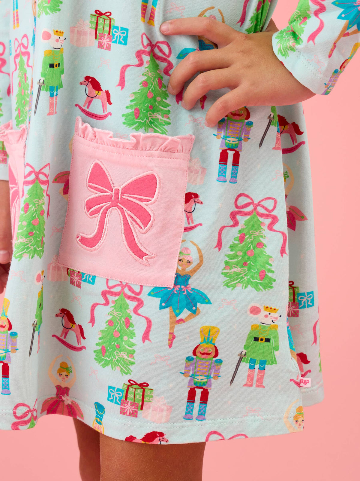 Rufflebutts Girls Nutcracker Christmas Wishes Knit A-line Applique Pockets Dress