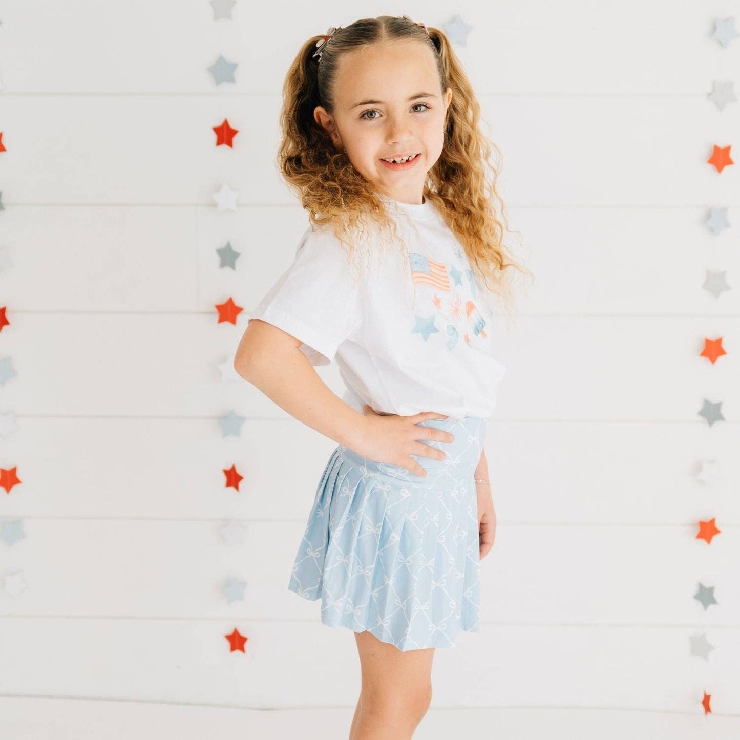 Glitter Flag Bow Clip Set - Fourth of July - Kids Hair Bows