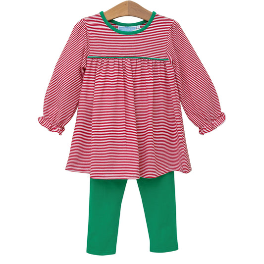 Trotter Street Ellie Pants Set-Red Stripe/Green