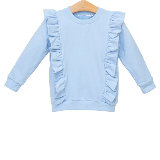 Trotter Street Laura Ruffle Pullover--Light Blue