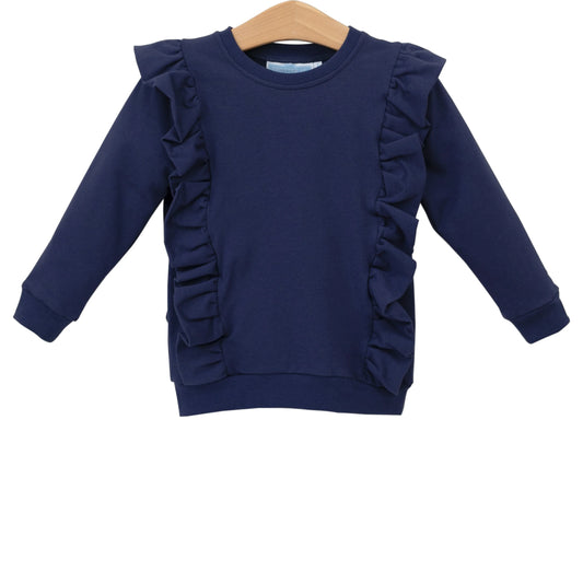 Trotter Street Laura Ruffle Pullover--Navy