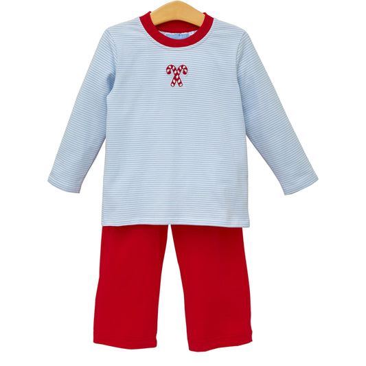 Trotter Street Candy Cane Embroidery Pants Set