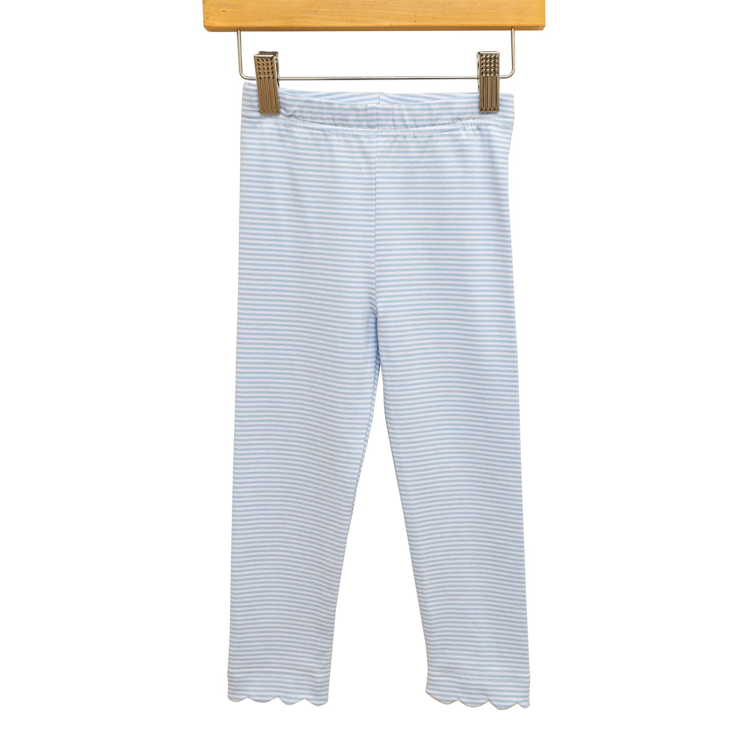 Trotter Street Scallop Leggings--Light Blue Stripe