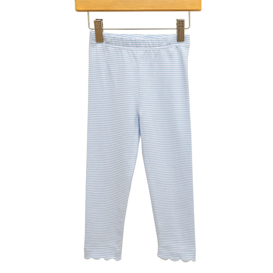Trotter Street Scallop Leggings--Light Blue Stripe