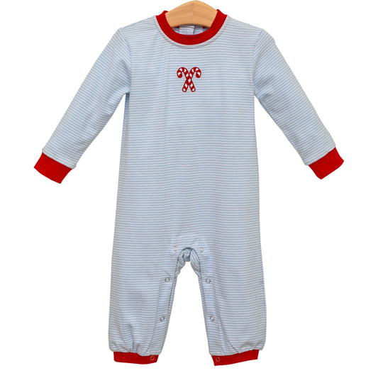 Trotter Street Candy Cane Embroidery Romper