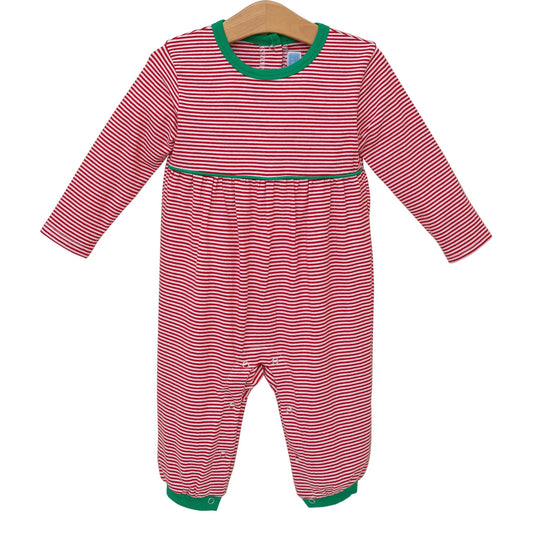 Trotter Street Bennett Romper-Red Stripe/Green