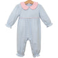 Trotter Street Katherine Romper-Light Blue Stripe/Light Pink