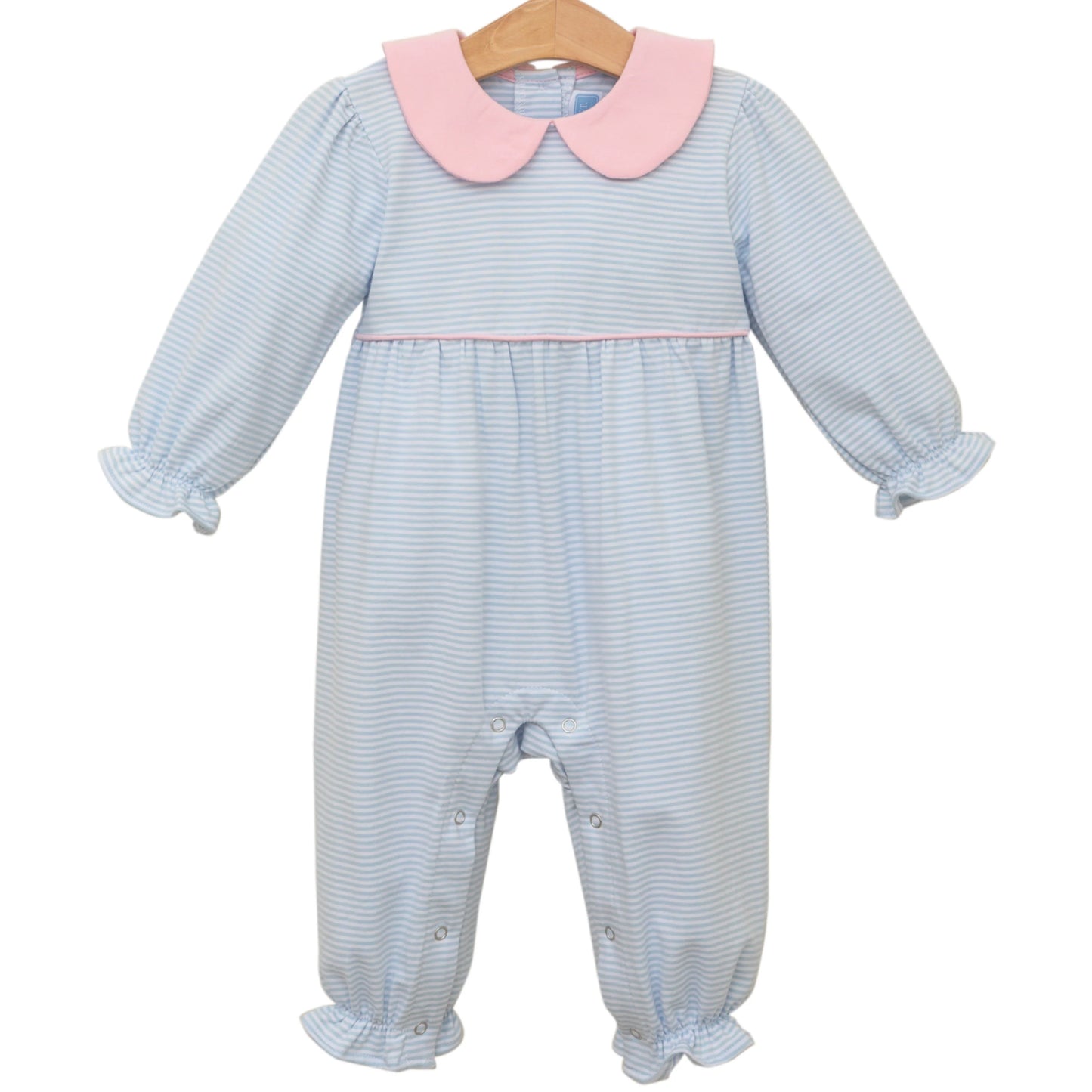 Trotter Street Katherine Romper-Light Blue Stripe/Light Pink
