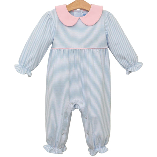 Trotter Street Katherine Romper-Light Blue Stripe/Light Pink