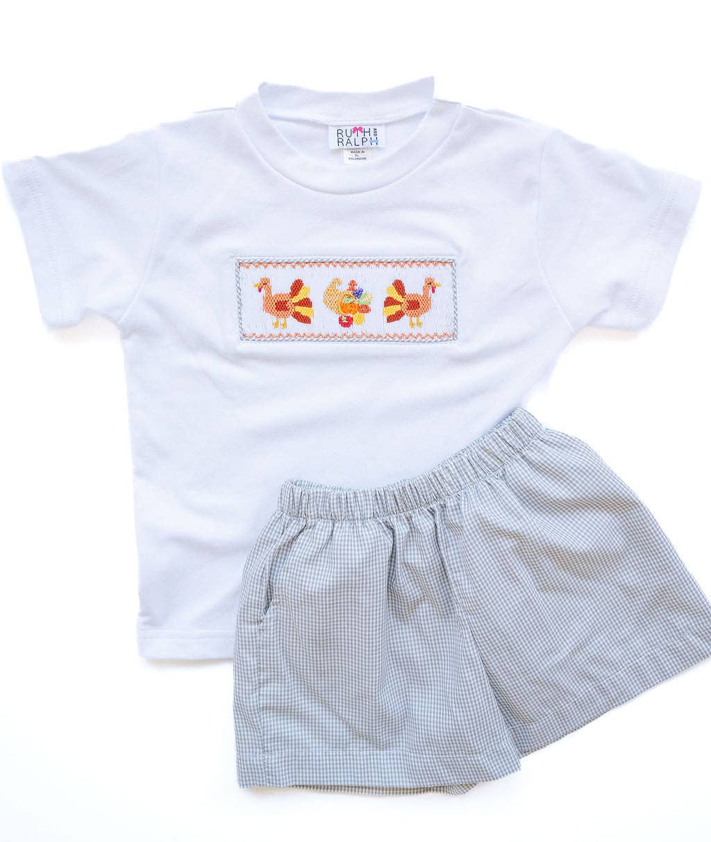 Ruth and Ralph Thanksgiving Smocked Beau T-Shirt/Shorts Set