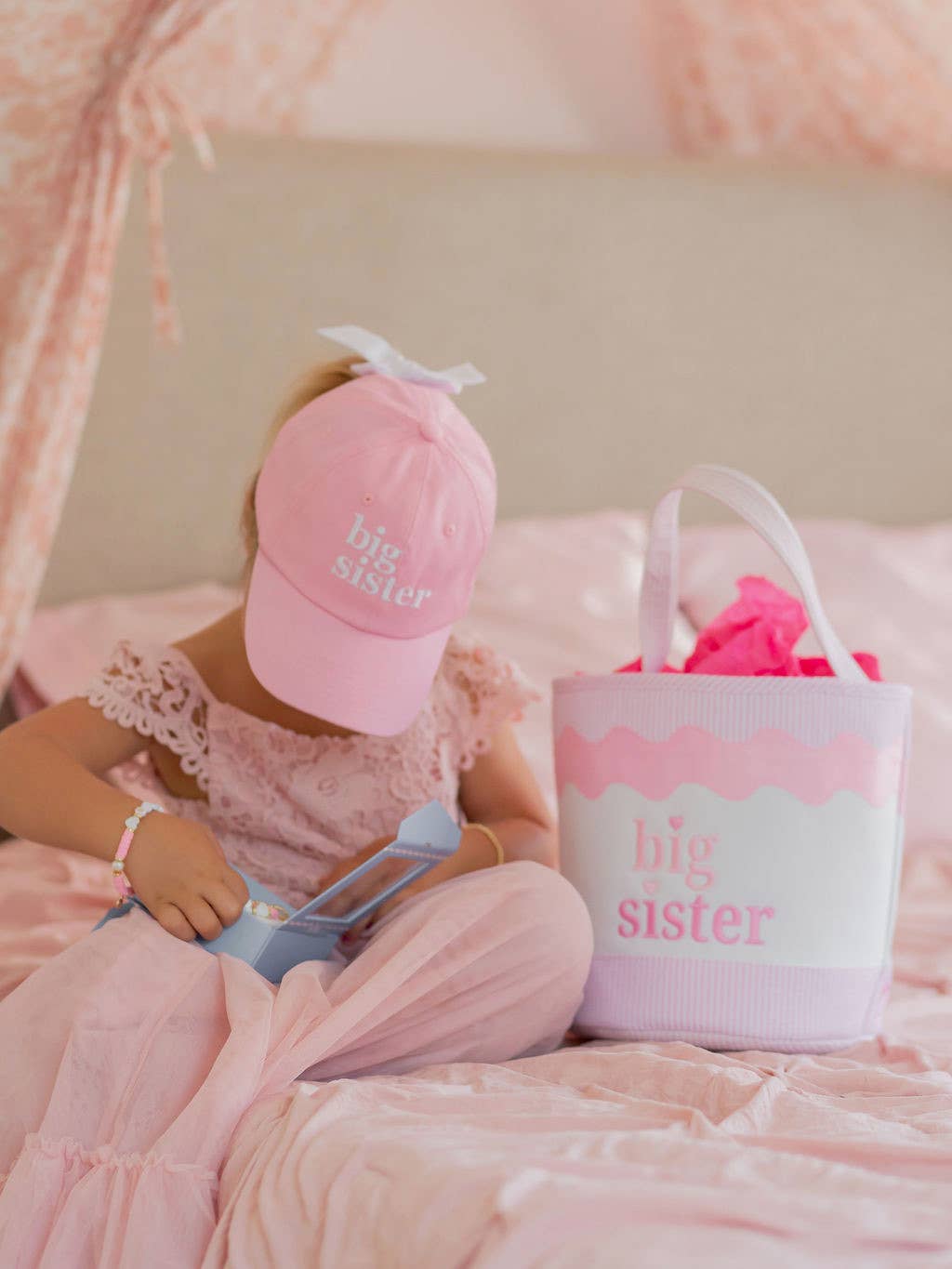 Bits and Bows Big Sister Bow Baseball Hat (Baby, Youth)