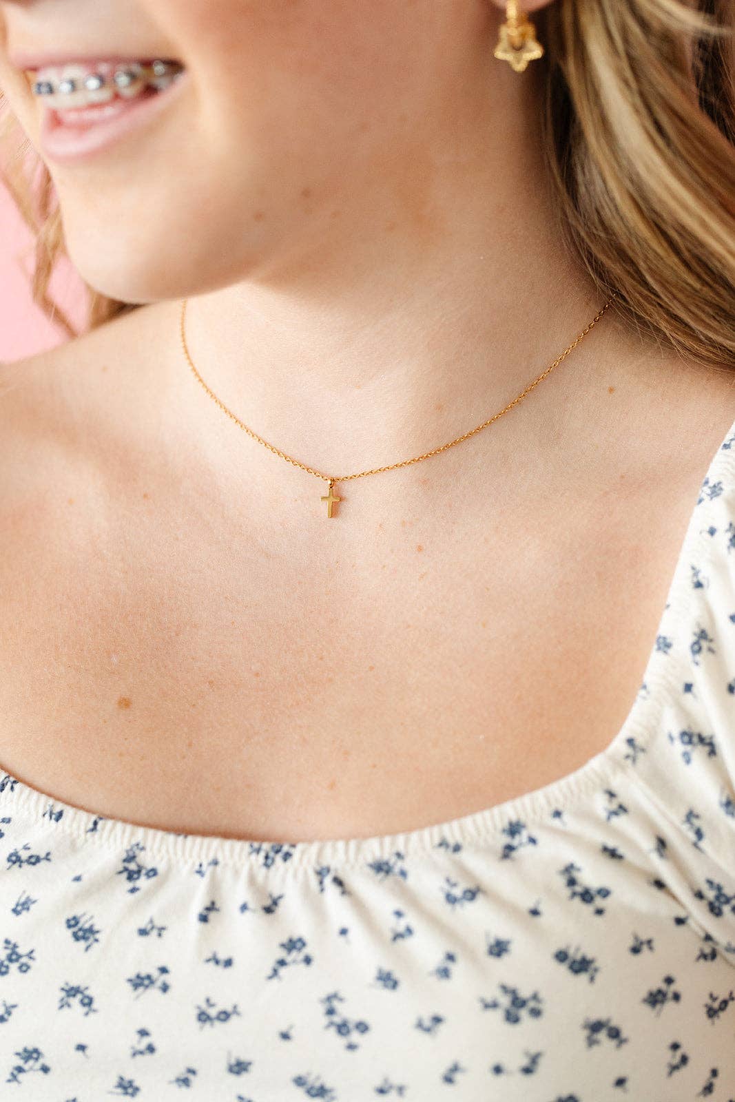 Pip Pop Post Cross Pendant Necklace Earrings - Hypoallergenic, Girl Gift