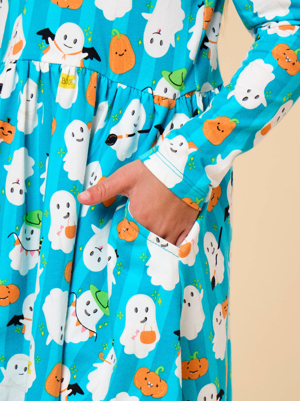 Rufflebutts Halloween Boo Bash Knit Long Sleeve Twirl Dress