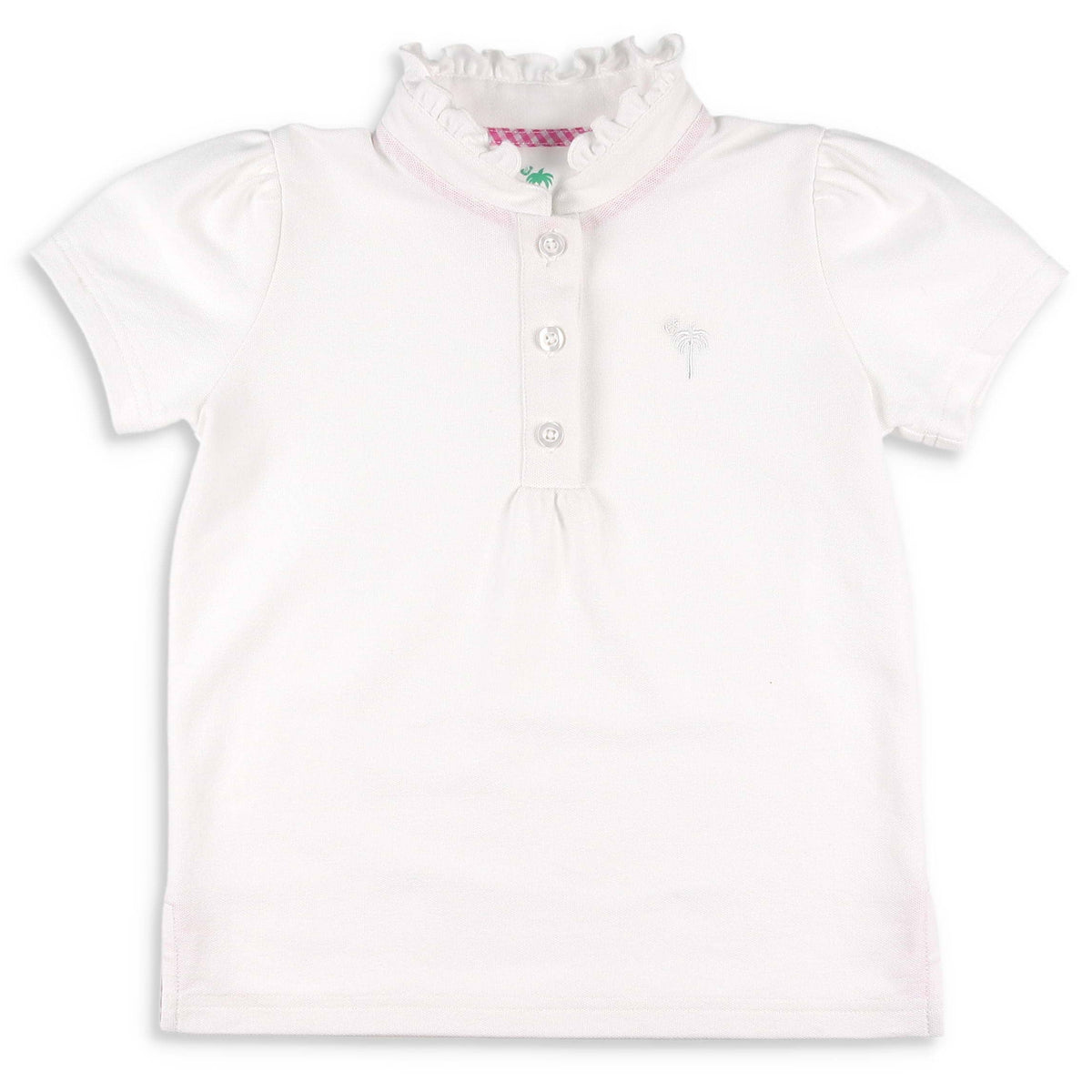 Shrimp and Grits White Pique Knit Ruffle Polo