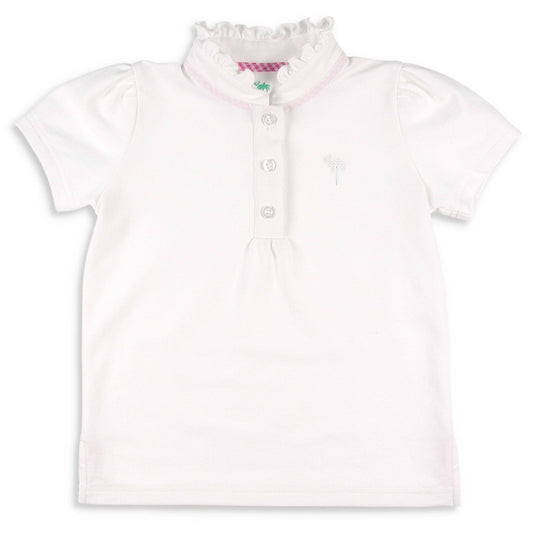 Shrimp and Grits White Pique Knit Ruffle Polo
