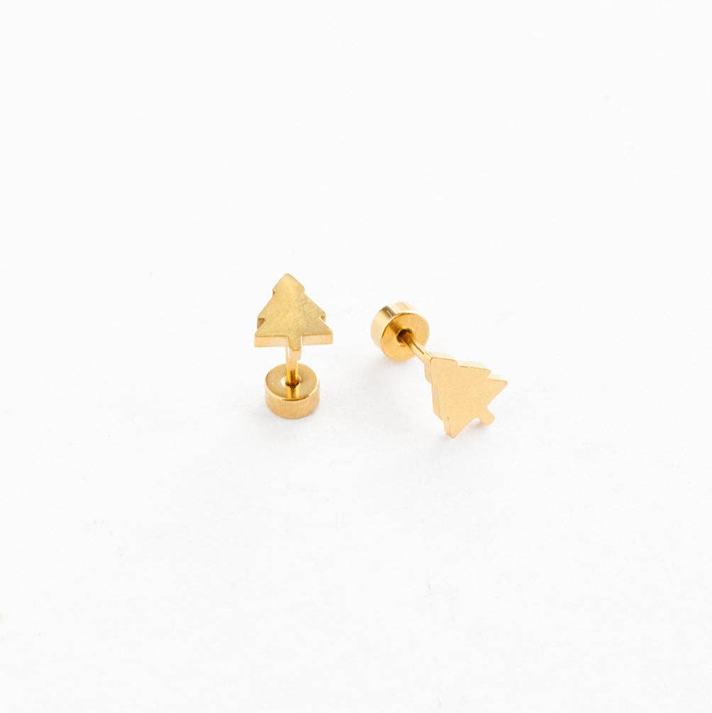 Pip Pop Post Christmas Tree Stud Earrings - Hypoallergenic, Flat Back,
