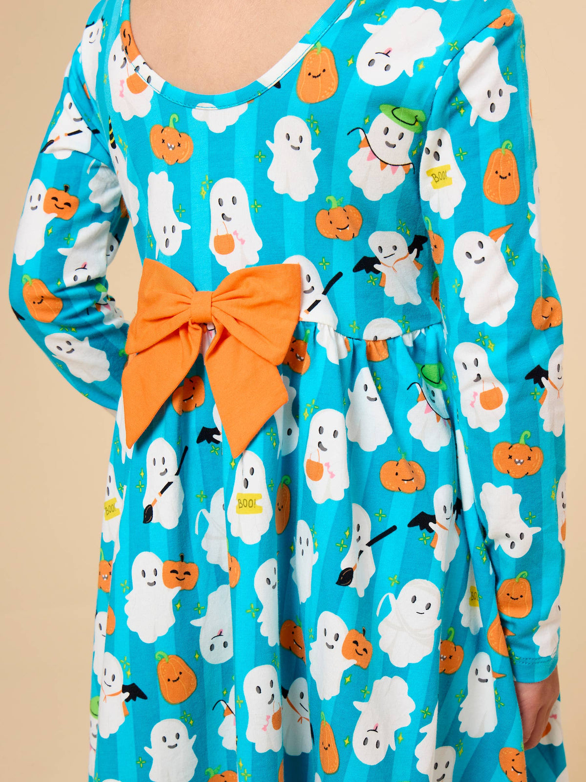 Rufflebutts Halloween Boo Bash Knit Long Sleeve Twirl Dress