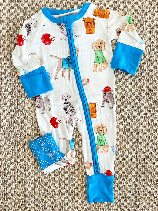 Sweet Bay Clothing  Puppy Football Zipper Onesie