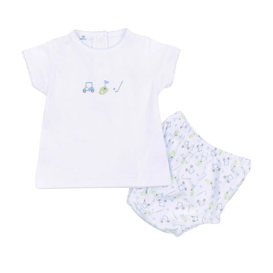 Magnolia Baby Tiny Tee Time Embroidered Diaper Cover Set - Light Blue
