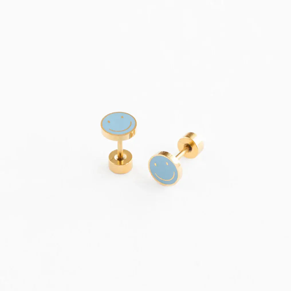 Pip Pop Post Smile Stud Earrings - Hypoallergenic, Flat Back, Girl Gift