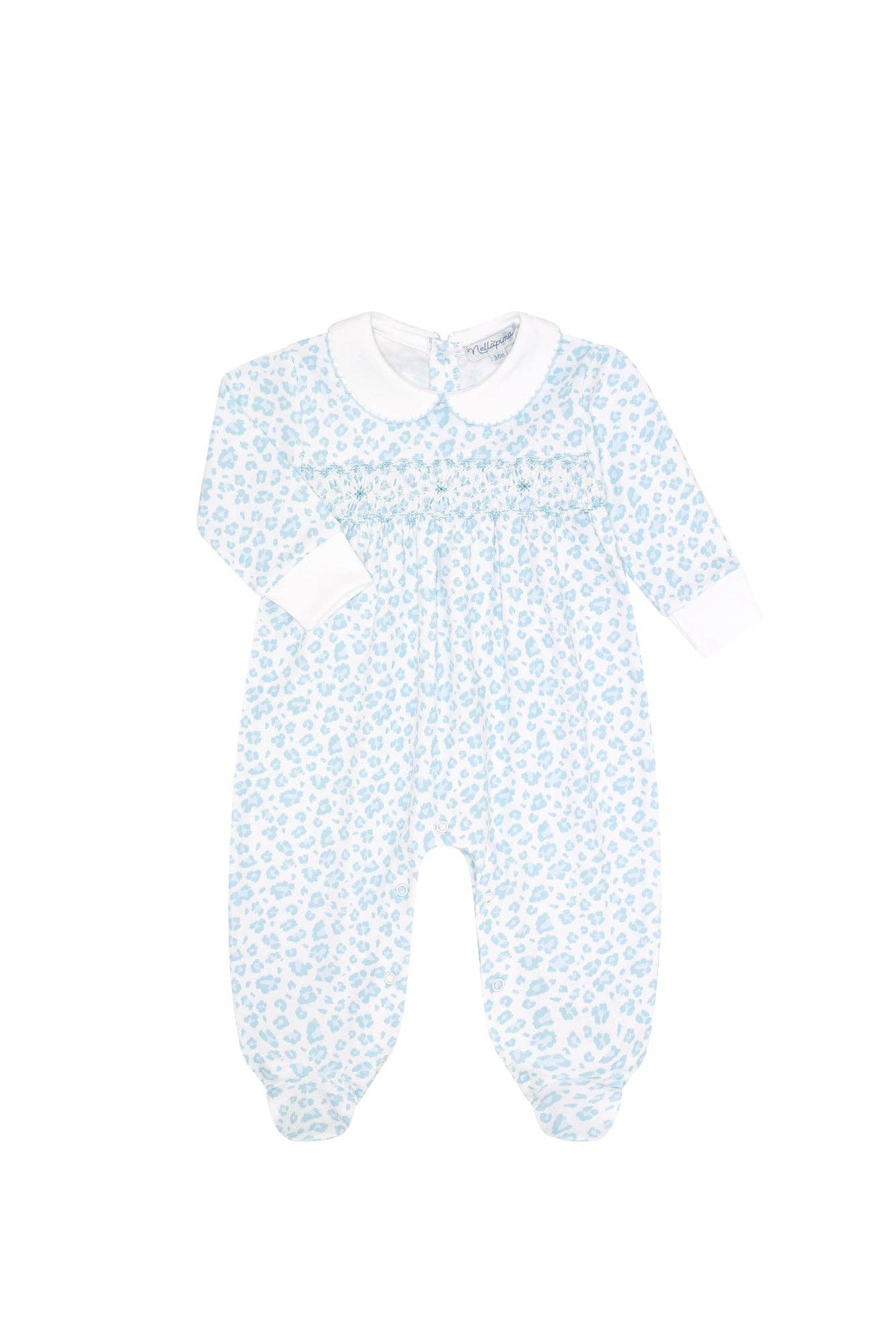 Nellapima Blue Cheetah Print Smocked Footie