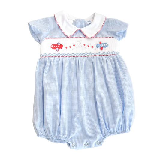 Lulu Bebe Noah Smocked Valentine Boys Bubble Airplane Hearts