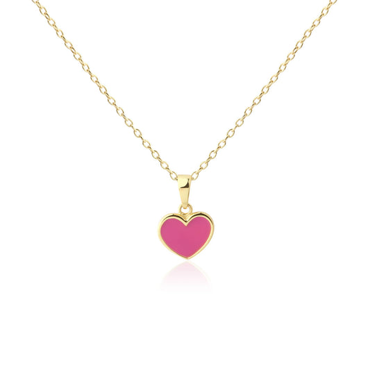 Children's 14K Gold-Plated Fuchia Pink Heart Necklace, Kids