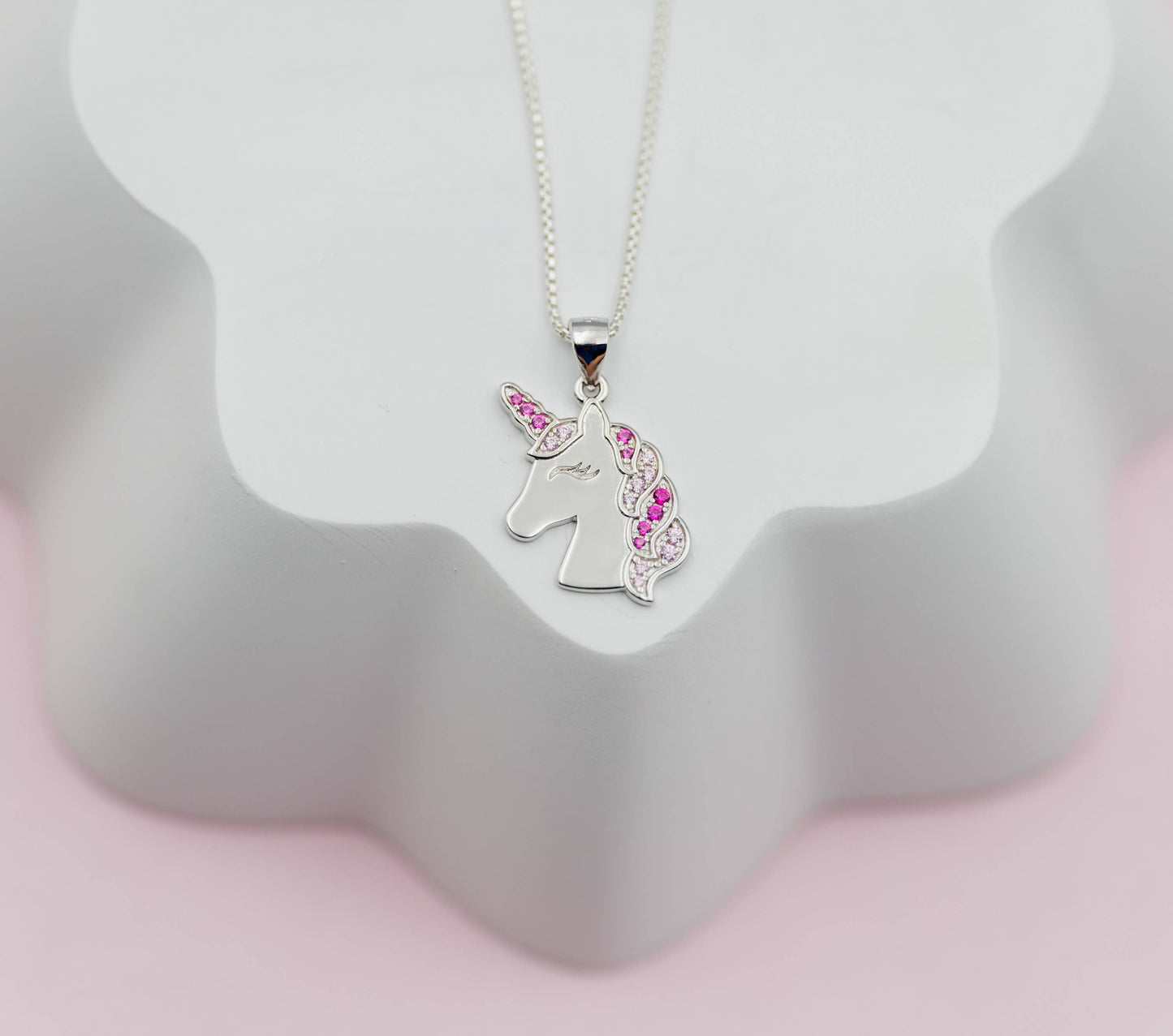 Sterling Silver Girls Pink Unicorn Necklace for Kids
