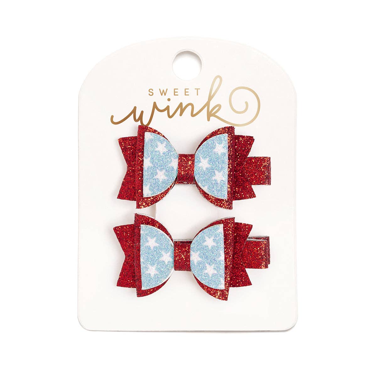 Glitter Flag Bow Clip Set - Fourth of July - Kids Hair Bows