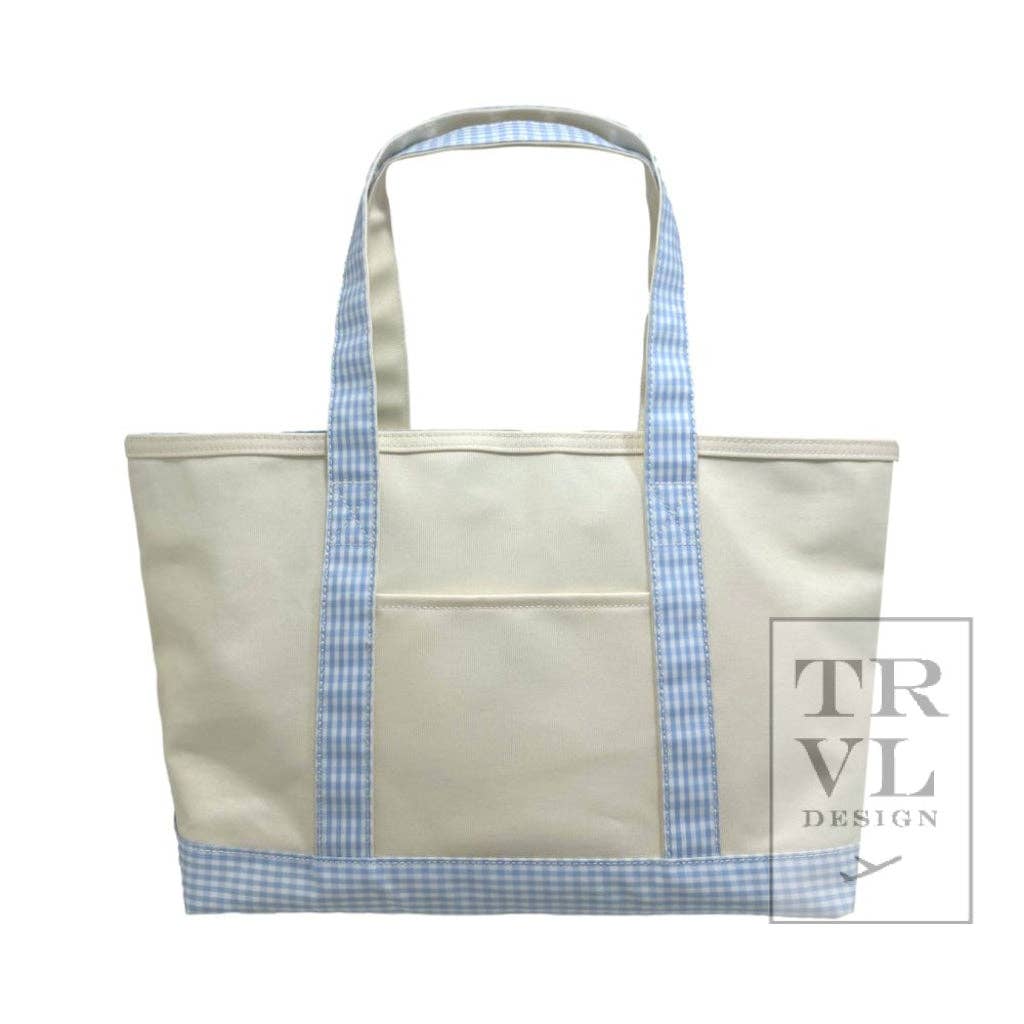 TRVL Design Medium Tote - Coated Canvas Gingham Mist Trim