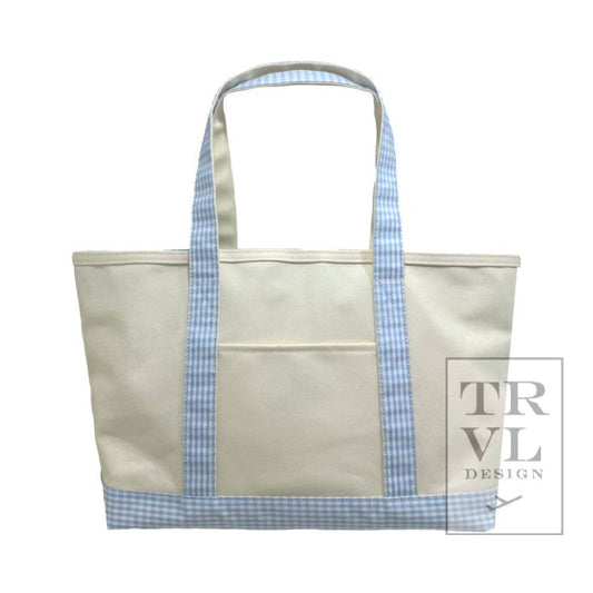 TRVL Design Medium Tote - Coated Canvas Gingham Mist Trim