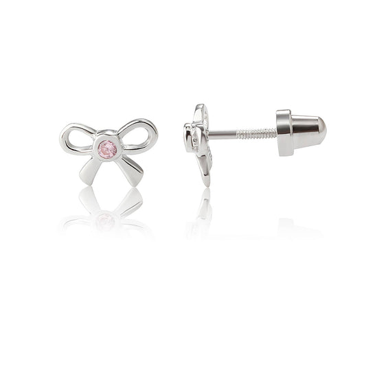 Girls Sterling Silver Pink Bow Screw Back Earrings for Kids