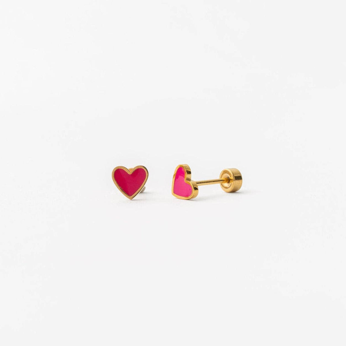 Pip Pop Post Enamel Heart Long Post Neon Pink Stud - Hypoallergenic