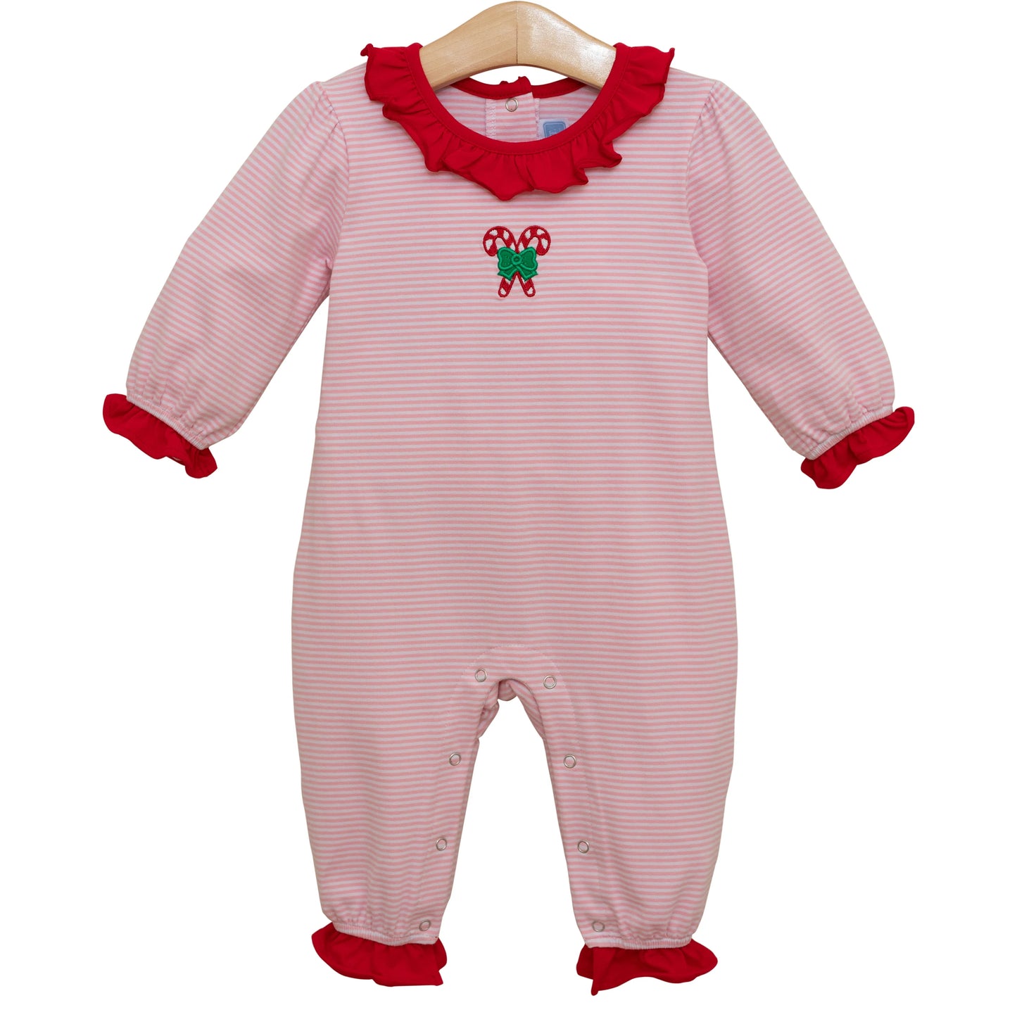 Trotter Street Candy Cane Embroidery Ruffle Romper