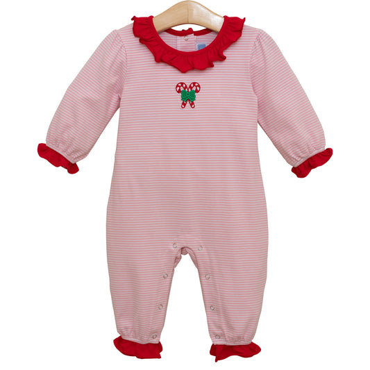 Trotter Street Candy Cane Embroidery Ruffle Romper