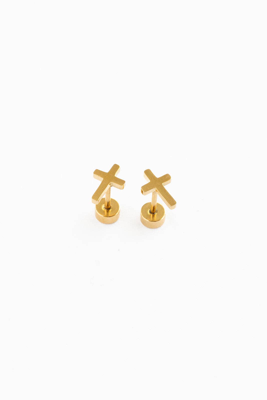 Pip Pop Post Cross Stud Earrings - Hypoallergenic, Flat Back, Girl Gift