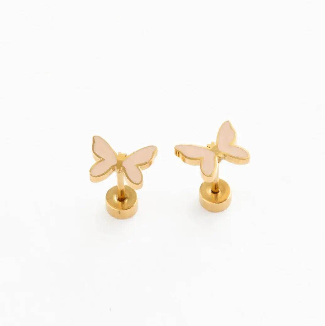 Pip Pop Post Enamel Butterfly Stud Earrings - Hypoallergenic, Flat Back