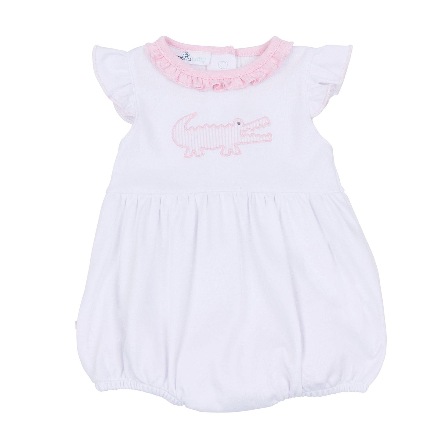 Magnolia Baby Gator Applique Ruffle Bubble - Pink