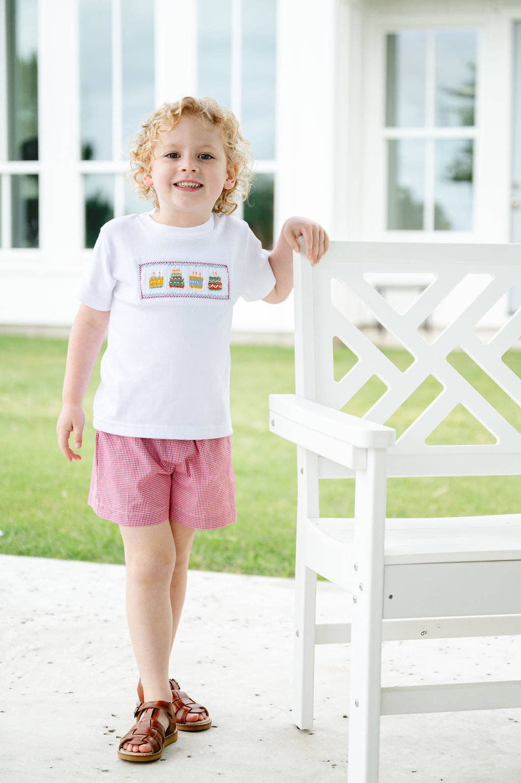 Ruth and Ralph Red Birthday Cakes Smocked Beau T-Shirt/Shorts Set