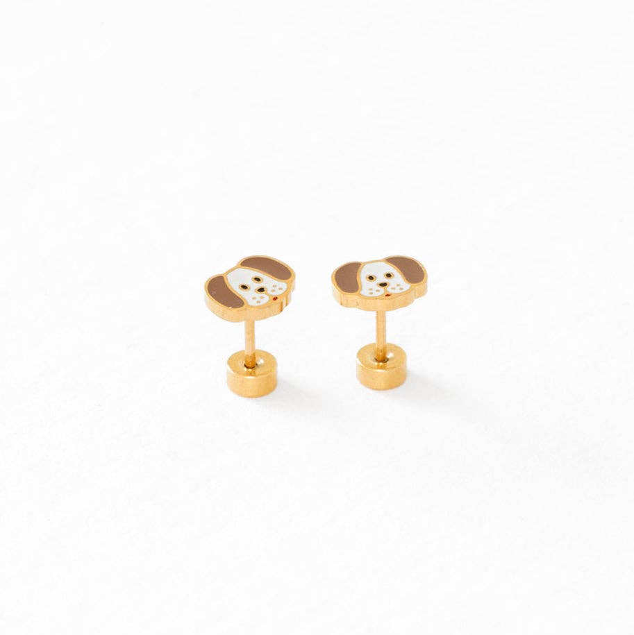 Pip Pop Post Dog Stud Earrings - Hypoallergenic, Flat Back, Girl Gift