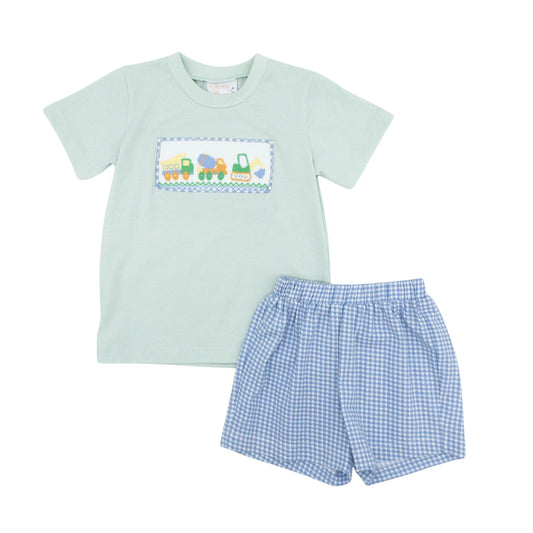 Whimsy Bay Construction Crew Smocked Short Set